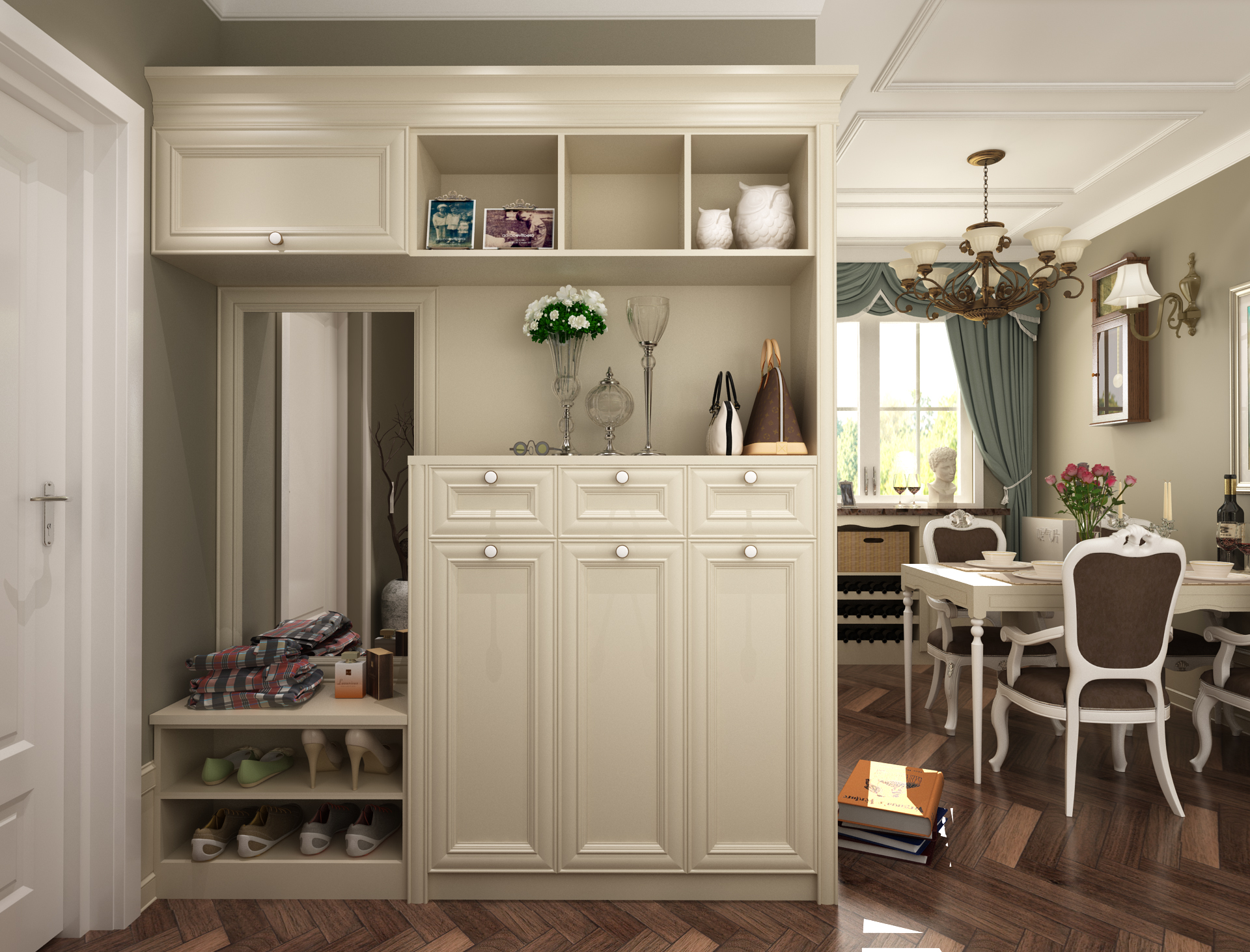 全鋁鞋柜-01（風格：簡歐；顏色：象牙白）