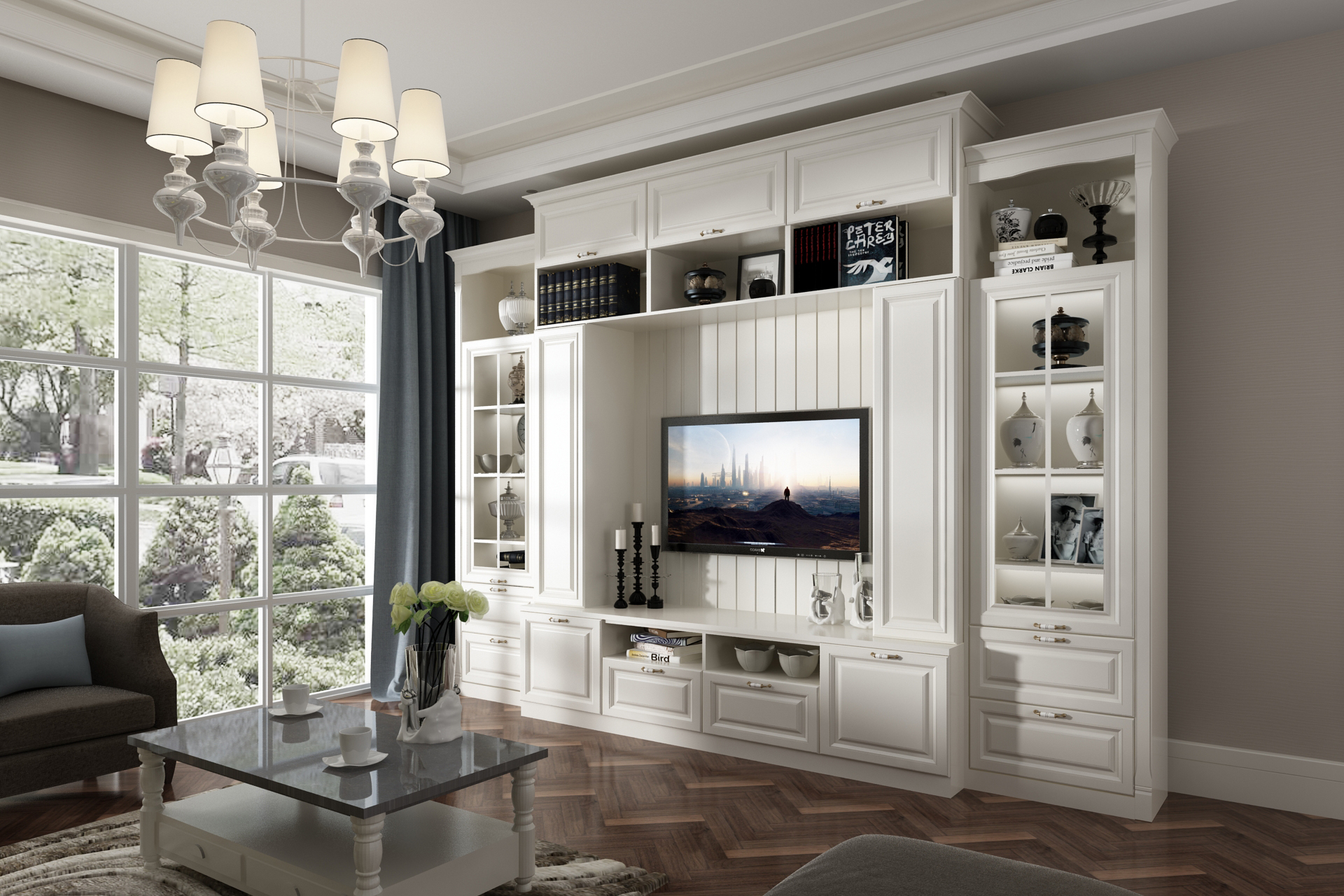 全鋁電視柜-02（風(fēng)格：簡歐；顏色：黃橡）