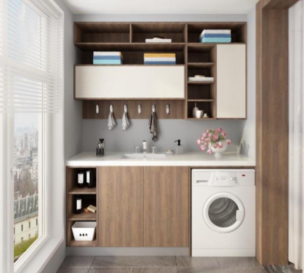 全鋁衛浴柜-03(風格:現代;顏色:胡桃暖白) 全鋁衛浴柜-03(風格:現代;顏色:胡桃暖白)